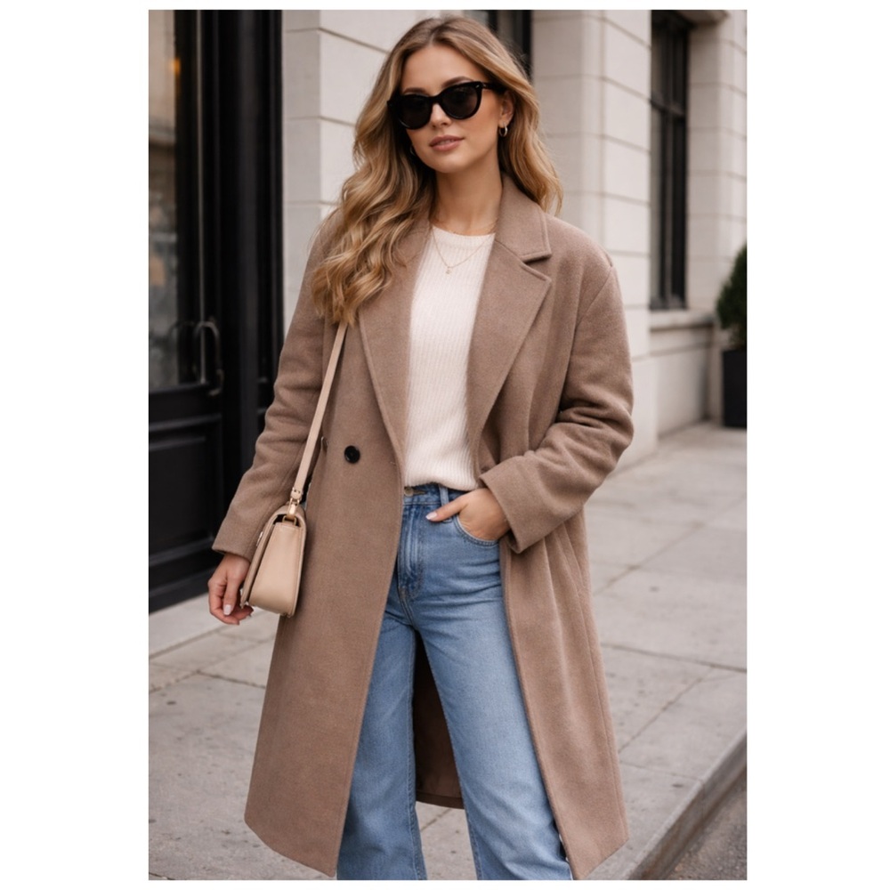 Chartou Wool Blend Pea Coat Beige Brown Button Front Coat XXL